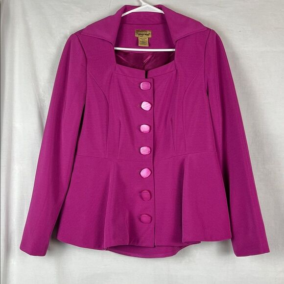 Fuchsia Midnight Velvet Square Neck Women's Skirt Suit - Picture 2 of 9
